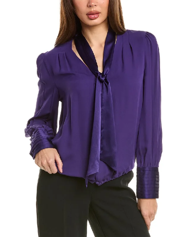Elie Tahari Blouson Silk Tie Shirt-- Ribbed Striped Patterned