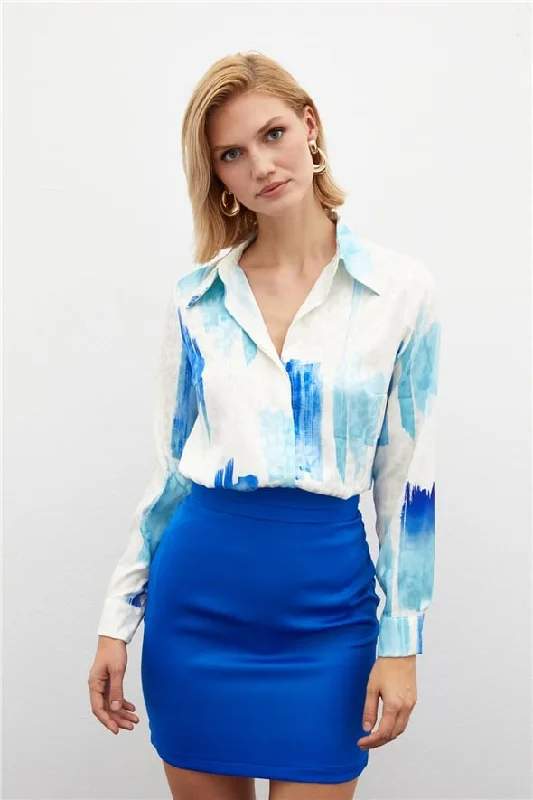 Patterned Leopard Casual Satin Shirt-Royal Blue-- Terry Blend Velvet Blend Canvas Blend Patterned Leopard Casual Satin Shirt-Royal Blue-- Terry Blend Velvet Blend Canvas Blend