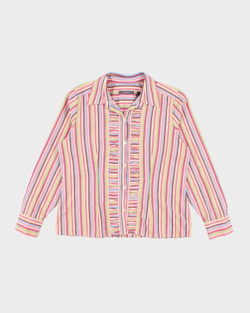 Y2k 00s Liz Claiborne Stripe Shirt - M-- Zippered Front Buttoned Front Snap Front