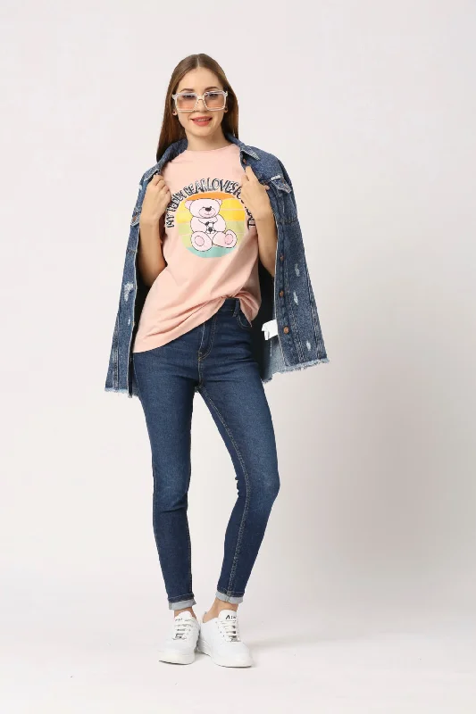 Women Dark Pink Typography Printed T-Shirt-- Plaid T-Shirt Polka Dot Checkered