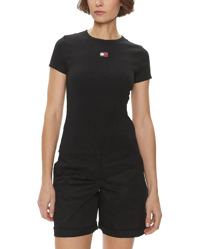 Tommy Hilfiger Plain Black Short Sleeve Round Neck T-shirt-- Spandex Blend Rayon Blend Denim Blend Tommy Hilfiger Plain Black Short Sleeve Round Neck T-shirt-- Spandex Blend Rayon Blend Denim Blend