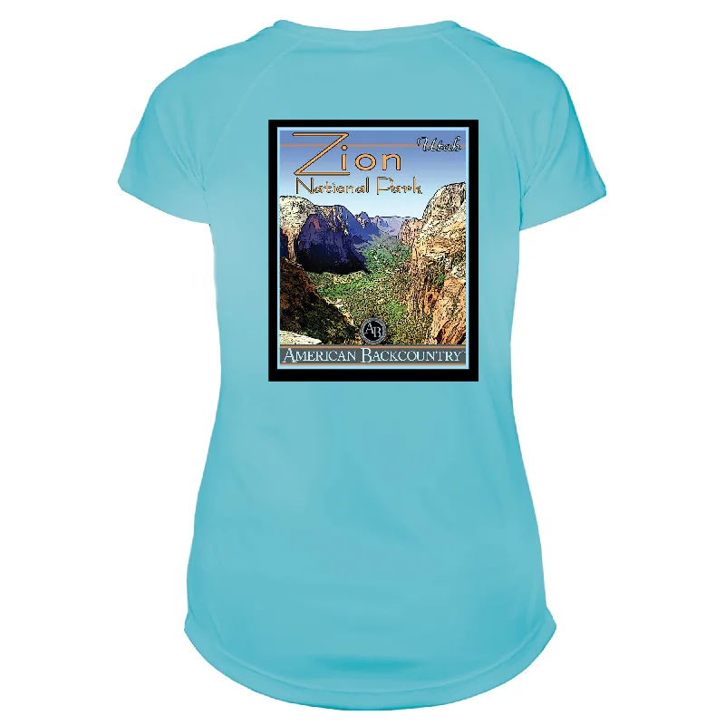 Zion National Park Vintage Destinations Microfiber Women's T-Shirt-- Hooded Caped Shawl Collar Zion National Park Vintage Destinations Microfiber Women's T-Shirt-- Hooded Caped Shawl Collar