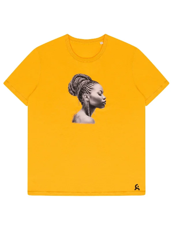 Yellow Cornrow Woman "Sanfa" T-shirt-- Chenille Blend Fleece Blend Nylon Blend