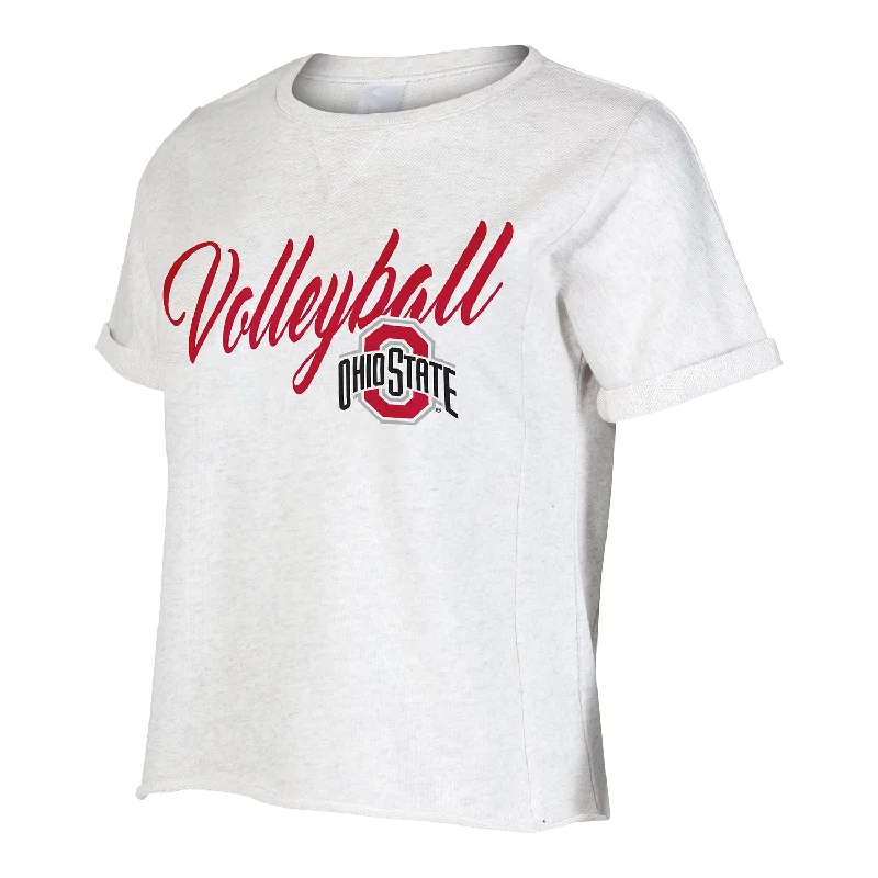 Ladies Ohio State Buckeyes Volleyball Mainstream Oatmeal T-Shirt-- Fleece Fabric Down Fabric Feather Fabric Ladies Ohio State Buckeyes Volleyball Mainstream Oatmeal T-Shirt-- Fleece Fabric Down Fabric Feather Fabric