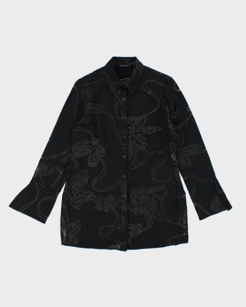 Vintage 90s Vicci Floral Shirt - M-- V-Neck T-Shirt Long Sleeve Cotton