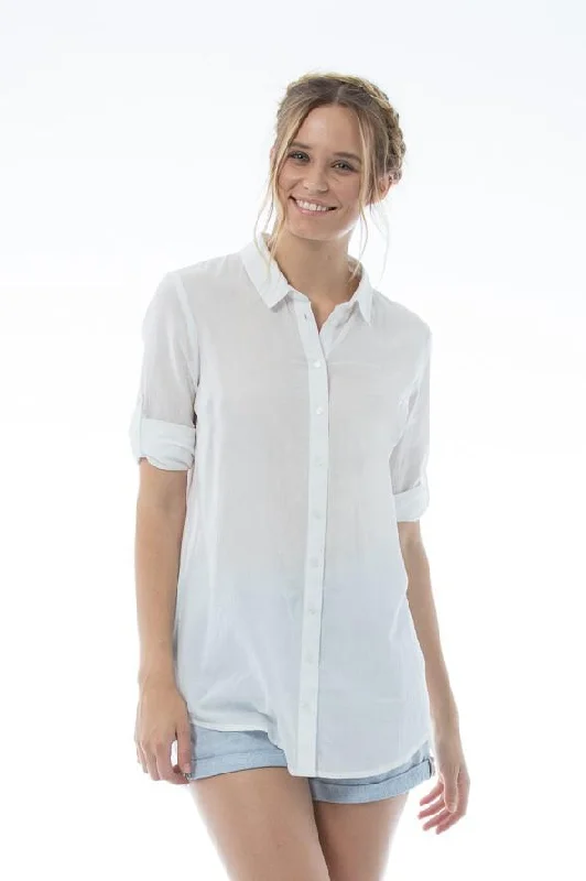 Woman White Casual Fashion Cotton Shirt | White Button-up Shirt | MARGOT Top - White-- Polka Dot Checkered Tartan Woman White Casual Fashion Cotton Shirt | White Button-up Shirt | MARGOT Top - White-- Polka Dot Checkered Tartan
