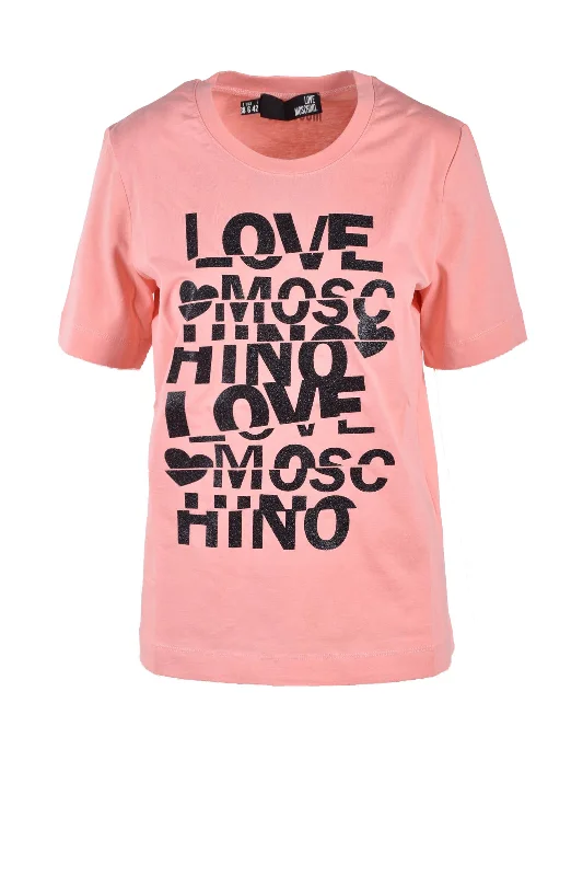 Love Moschino Women's Pink Graphic Print T-Shirt-- Lace Blend Ribbed Blend Corduroy Blend Love Moschino Women's Pink Graphic Print T-Shirt-- Lace Blend Ribbed Blend Corduroy Blend