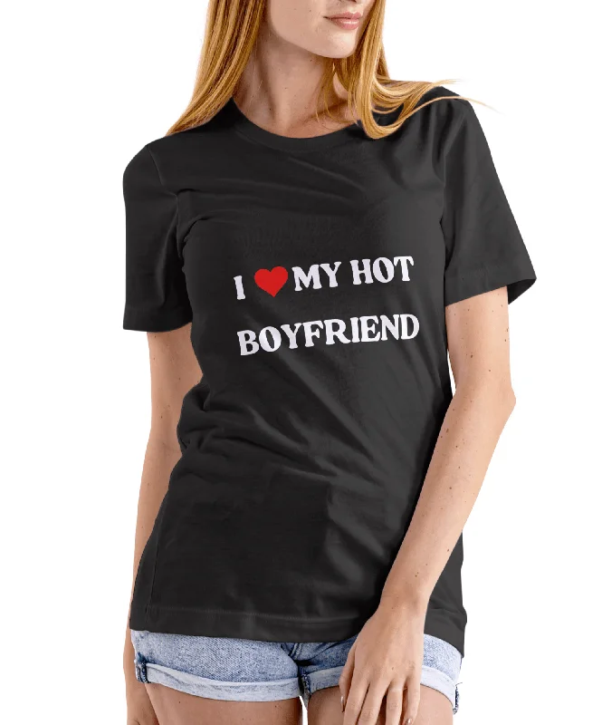 I LOVE MY HOT BOYFRIEND T-SHIRT-- Collared Crew Neck Turtle Neck