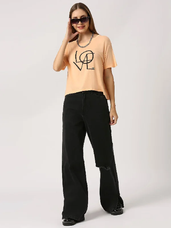 Sofia Round Neck Short Sleeve Crop T-Shirt With Print-- Chenille Brocade Lace