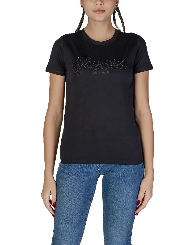 Guess Short Sleeve Round Neck Cotton T-Shirt-- Print Jacquard Patchwork