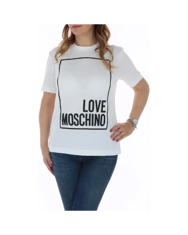 Love Moschino  Women's Logo T-Shirt White-- Chenille Brocade Lace