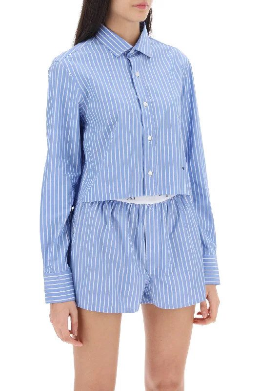 Homme Girls Cropped Striped Poplin Shirt-- Layered Multi-layer Single Layer