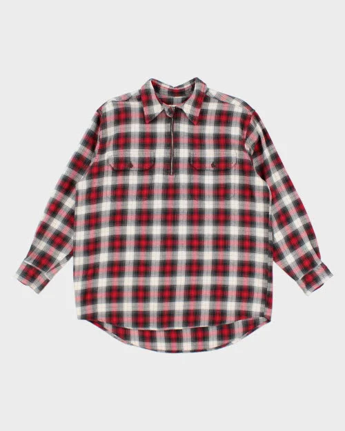 Eddie Bauer Quarter Zip Check Shirt - M-- Cashmere Blend Cotton Blend Poly Blend