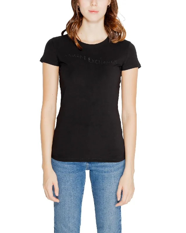 Armani Exchange  Womens Black Rhinestone Logo TShirt-- Casual Formal Business