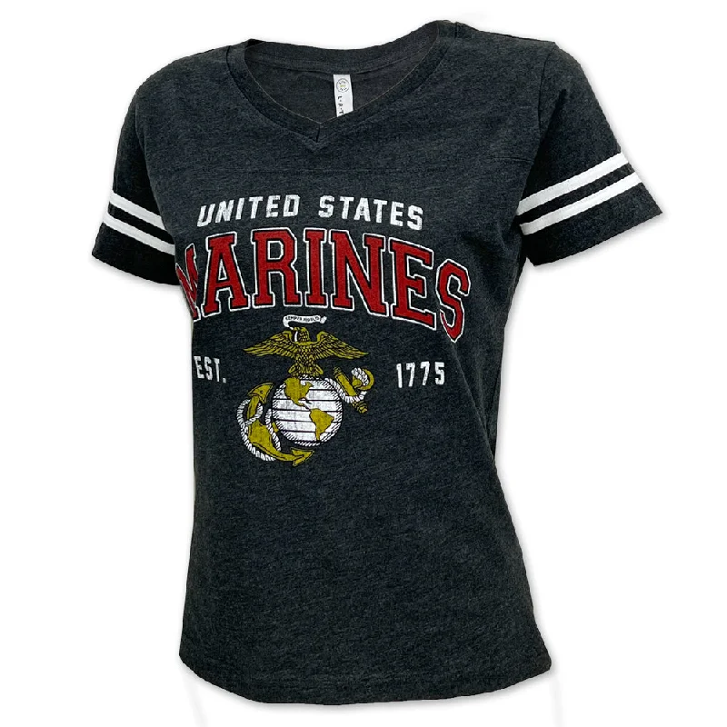 Marines Ladies Globe Est. 1775 T-Shirt (Black)-- Zippered Front Buttoned Front Snap Front Marines Ladies Globe Est. 1775 T-Shirt (Black)-- Zippered Front Buttoned Front Snap Front