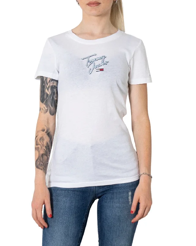 Tommy Hilfiger Jeans Essential Logo T-Shirt for Women - White-- Thin T-Shirt Open Front Quick Dry Tommy Hilfiger Jeans Essential Logo T-Shirt for Women - White-- Thin T-Shirt Open Front Quick Dry