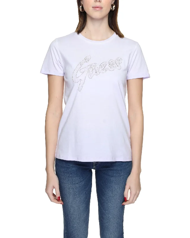 Guess  Women's Logo T-Shirt Lilac-- Satin Blend Silk Blend Wool Blend