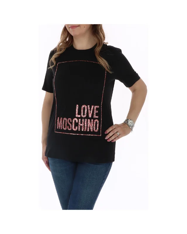 Love Moschino  Womens Glitter Logo TShirt Black-- Zippered Buttoned Snapped