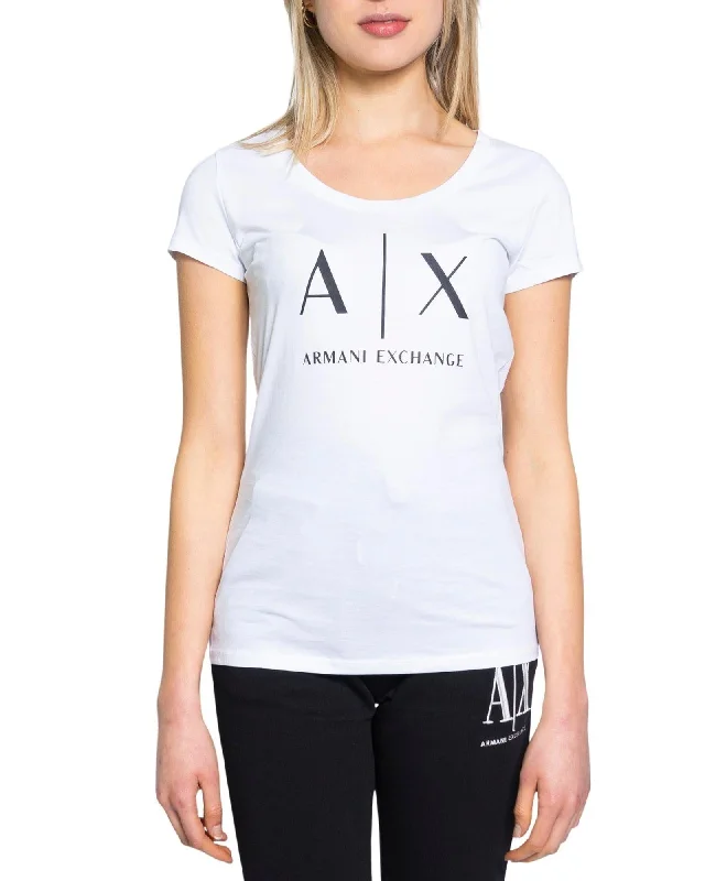 Armani Exchange Women's AX Logo T-Shirt - White-- Zippered Front Buttoned Front Snap Front Armani Exchange Women's AX Logo T-Shirt - White-- Zippered Front Buttoned Front Snap Front