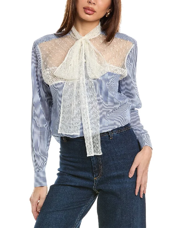 Red Valentino Silk-Blend Shirt-- Graphic T-Shirt Round Neck Polyester