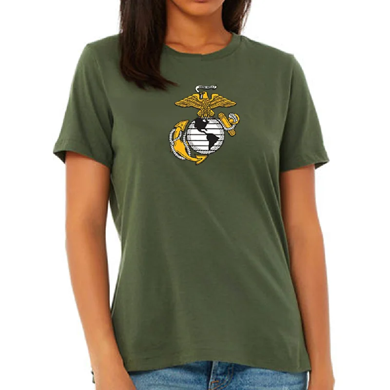 Marines Ladies EGA Logo T-Shirt-- Wool Fabric Cashmere Fabric Tweed Fabric