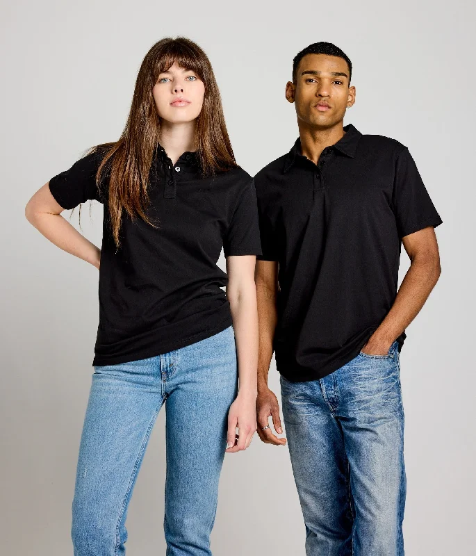 Unisex Polo Shirt - Black-- Front Pockets Side Pockets Patch Pockets