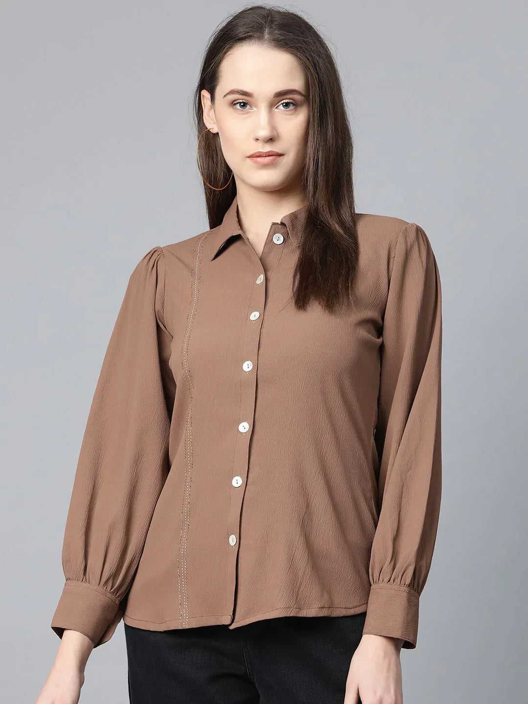 Women Brown Regular Fit Crinkled Effect Casual Shirt - Rasiya-- Cozy Warm Stylish