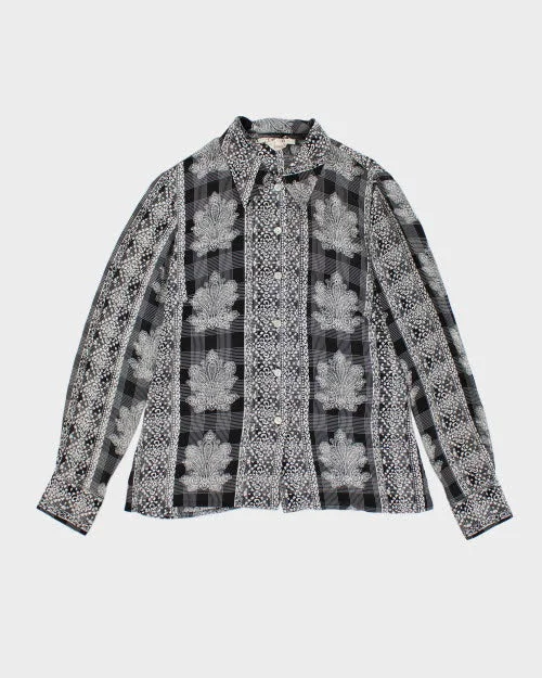 Y2k 00s Como Pattern Sheer Shirt - M -- Basic T-Shirt Crew Neck Short Sleeve