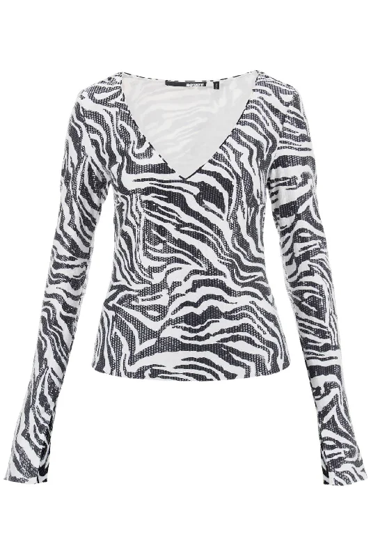 Rotate Women's Long-Sleeved T-Shirt With Sequ-- Notch Collar Peter Pan Collar Cowl Neck Rotate Women's Long-Sleeved T-Shirt With Sequ-- Notch Collar Peter Pan Collar Cowl Neck