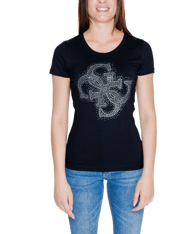 Guess  Women's Rhinestone Logo T-Shirt Black-- Anti-Pilling Machine Wash Handmade