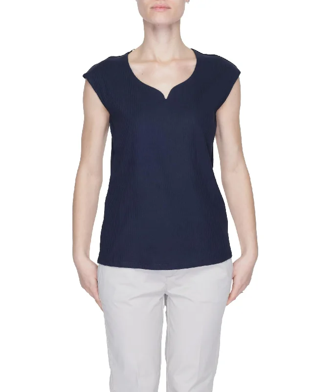 Street One  Ribbed TShirt Navy-- Handmade Hand-knitted Hand-woven