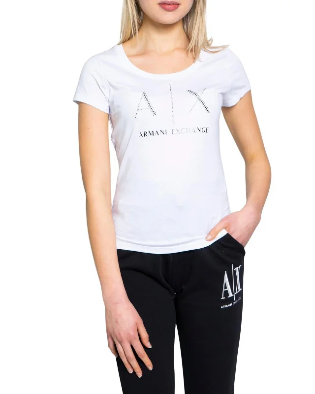 Armani Exchange  AX Logo Rhinestone TShirt-- V-Neck T-Shirt Long Sleeve Cotton