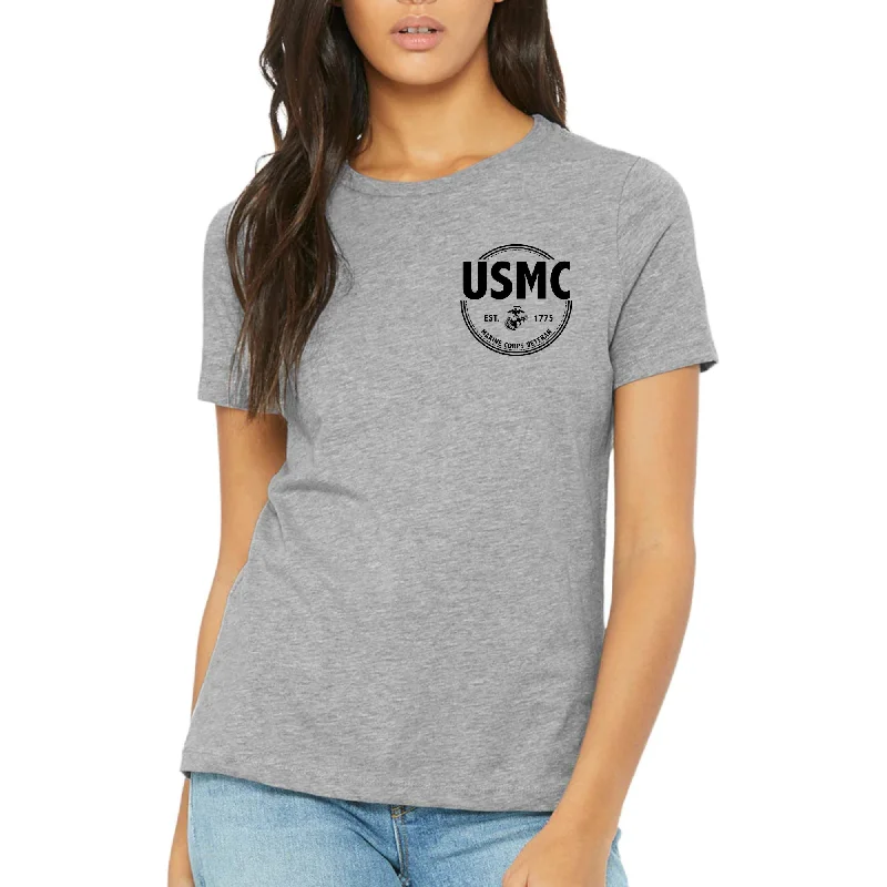 Marines Veteran Ladies T-Shirt-- Solid Print Embellished