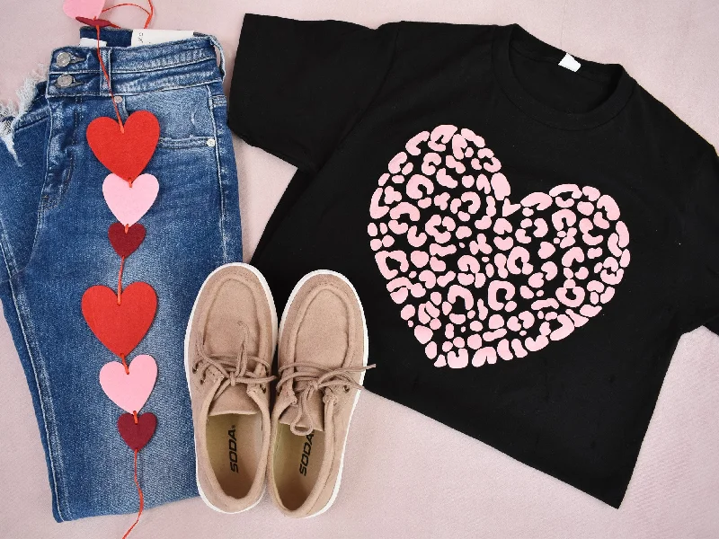 Heart Me Leopard Graphic Tshirt-- Cashmere Blend Cotton Blend Poly Blend