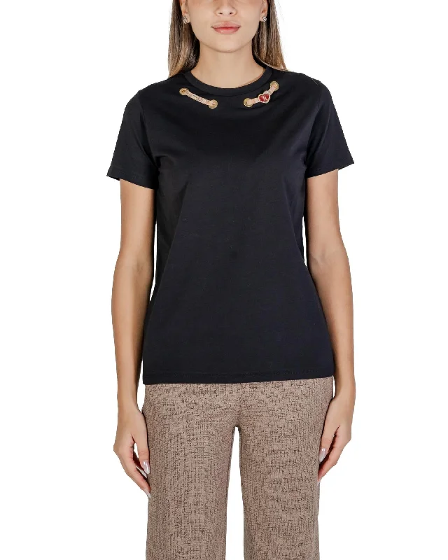 Alviero Martini Prima Classe Women's Black TShirt with Heart Logo and Golden Buckle-- Anti-Shrink Durable Soft Alviero Martini Prima Classe Women's Black TShirt with Heart Logo and Golden Buckle-- Anti-Shrink Durable Soft