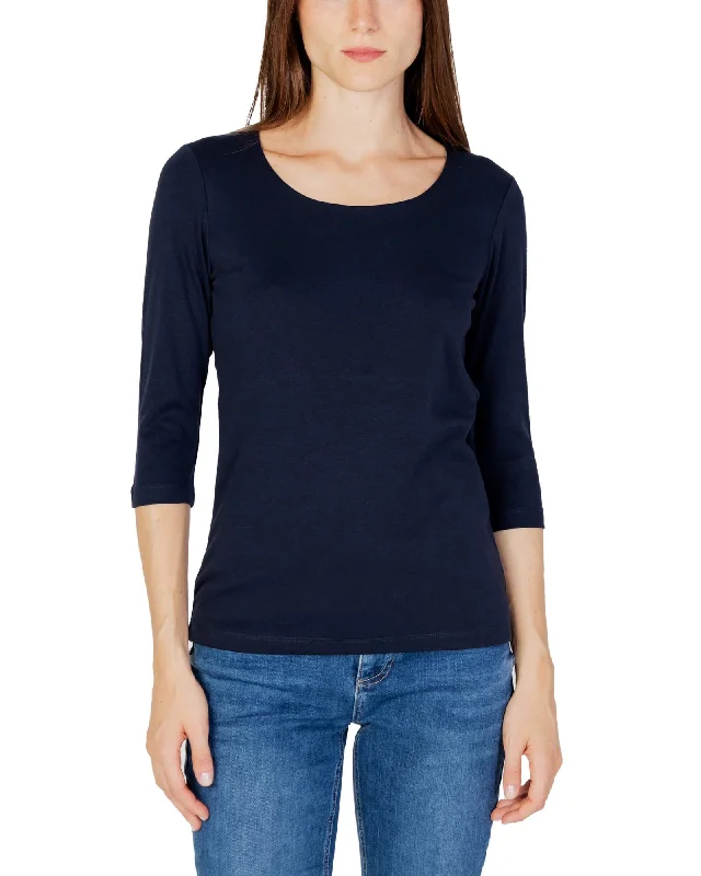 Street One Women's Solid Round Neck Three Quarter Sleeve T-Shirt - Dark Blue-- Welt Pockets Slit Pockets Street One Women's Solid Round Neck Three Quarter Sleeve T-Shirt - Dark Blue-- Welt Pockets Slit Pockets