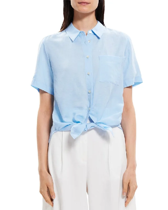 Theory Hekanina Linen-Blend Shirt-- Wool Fabric Cashmere Fabric Tweed Fabric
