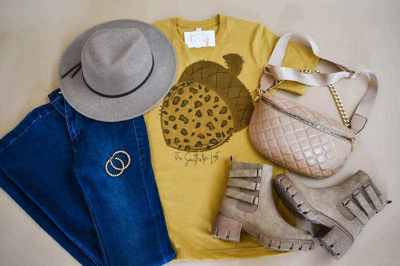 Animal Print Acorn Graphic Tshirt-- Spandex Blend Rayon Blend Denim Blend