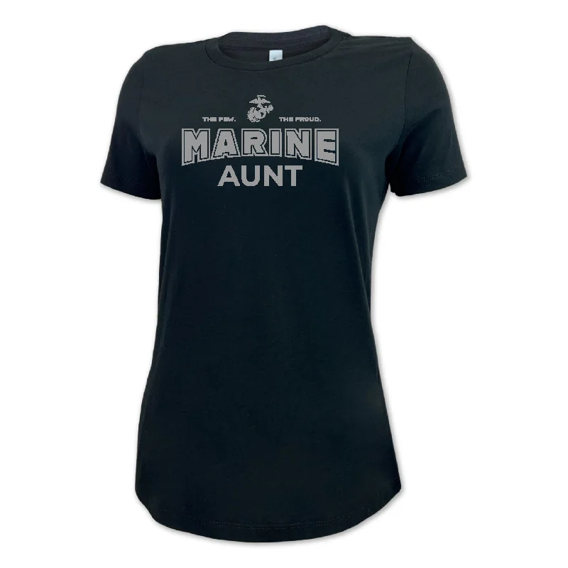 Marines Aunt Ladies T-Shirt (Black)-- Chenille Blend Fleece Blend Nylon Blend