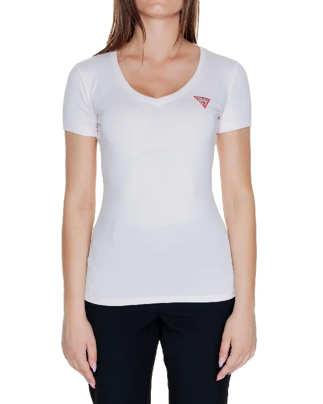 Guess  Women's Basic V-Neck Short Sleeve T-Shirt - White-- Elegant Classic Vintage