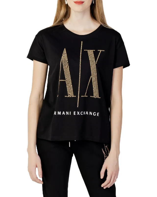 Armani Exchange  AX Rhinestone Logo TShirt for Women-- Graphic Embroidered Appliqued