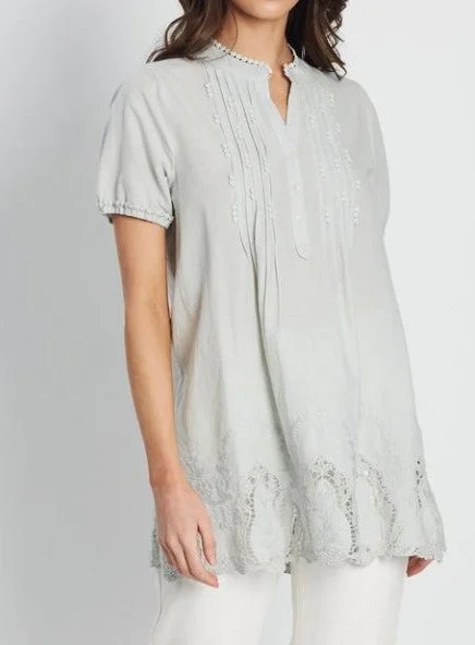 Woman Short-Sleeved Shirt Embroidery Shirt Spring and Summer Top | Marigold Shirt - Light Green (Cotton Shirt)-- Cozy Warm Stylish Woman Short-Sleeved Shirt Embroidery Shirt Spring and Summer Top | Marigold Shirt - Light Green (Cotton Shirt)-- Cozy Warm Stylish