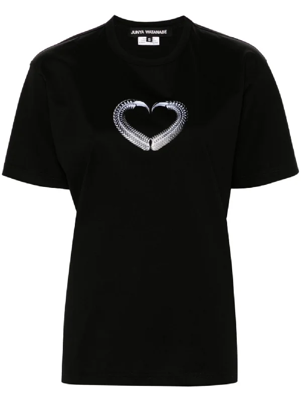 Junya Watanabe Women's T-Shirts And Polos Black-- Asymmetrical Pockets Print
