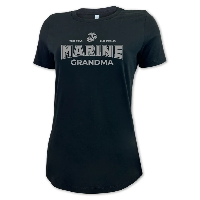 Marines Grandma Ladies T-Shirt (Black)-- Polka Dot Checkered Tartan