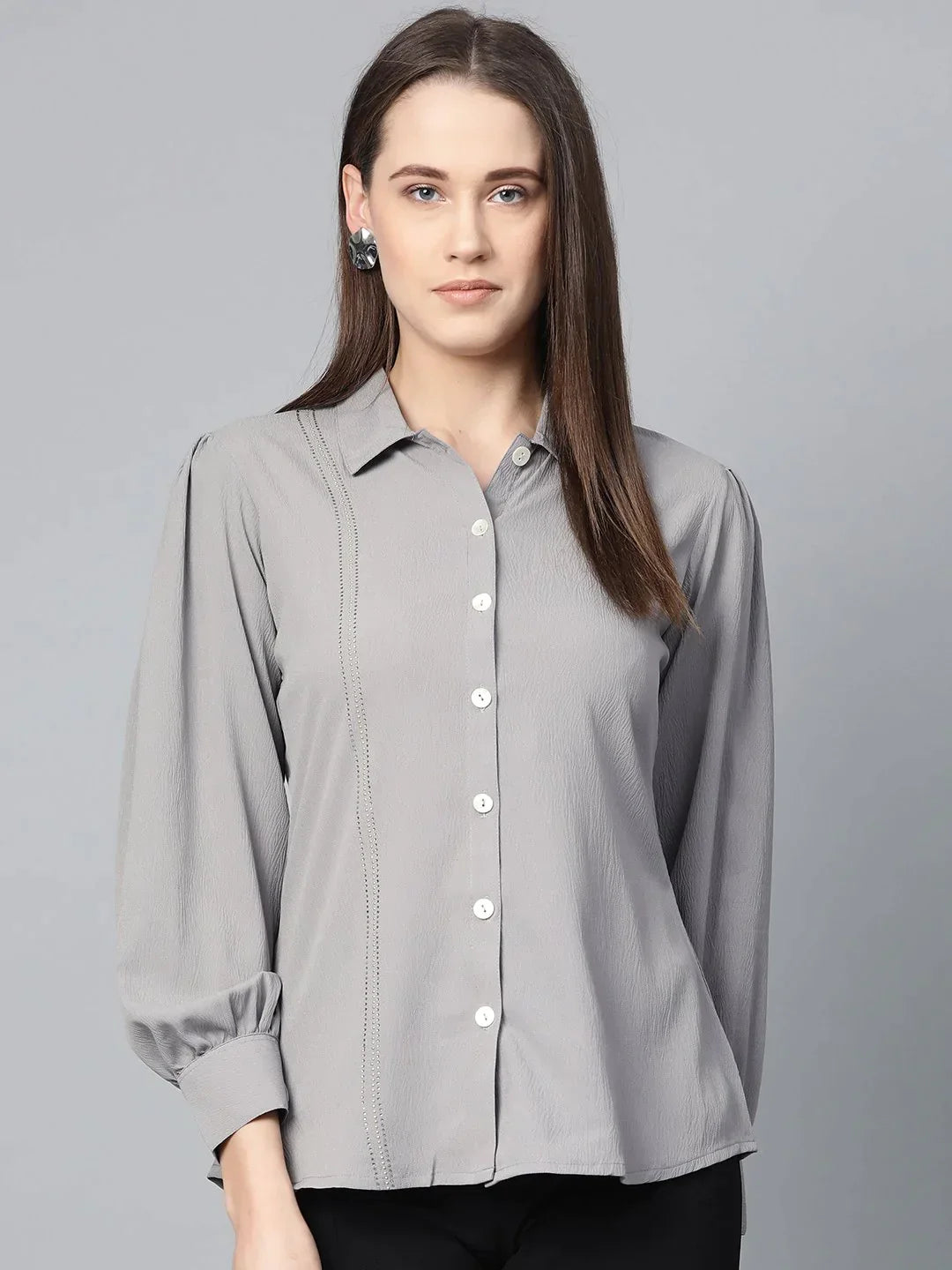 Women Grey Regular Fit Crinkled Effect Casual Shirt - Rasiya-- Machine Wash Dry Clean Hand Wash Women Grey Regular Fit Crinkled Effect Casual Shirt - Rasiya-- Machine Wash Dry Clean Hand Wash