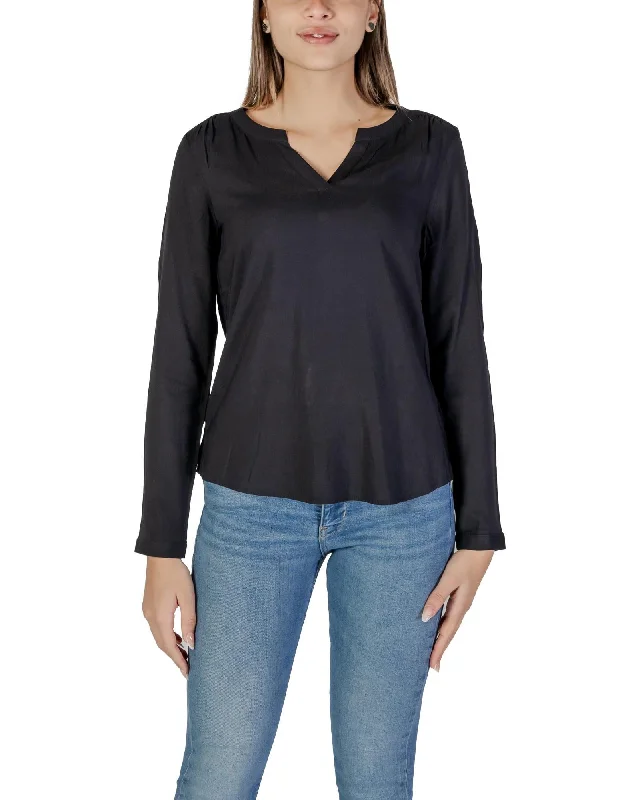 Street One V-Neck Long Sleeve Viscose Shirt-- Mesh Blend Leather Blend Suede Blend
