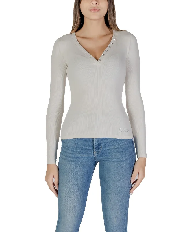 Guess Low-Cut V-Neck Long Sleeve T-Shirt-- Hooded Caped Shawl Collar