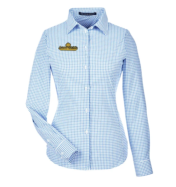 Devon & Jones CrownLux Performance® Ladies' Micro Windowpane Woven Shirt-- Satin Blend Silk Blend Wool Blend Devon & Jones CrownLux Performance® Ladies' Micro Windowpane Woven Shirt-- Satin Blend Silk Blend Wool Blend
