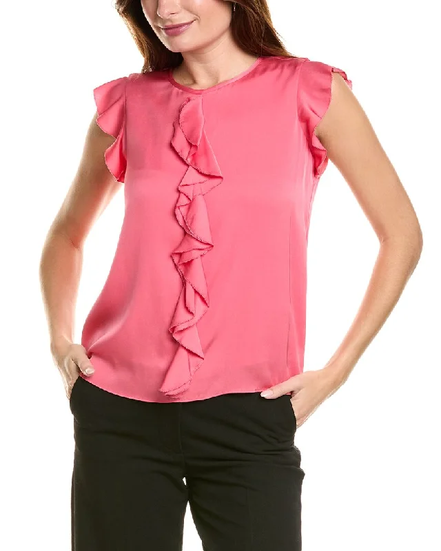 Elie Tahari Ruffle Silk-Blend Shirt-- Chenille Fabric Brocade Fabric Lace Fabric