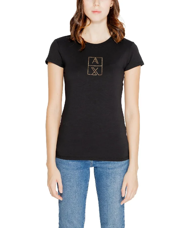 Armani Exchange  AX Logo TShirt for Women - Black-- Fleece Nylon Spandex